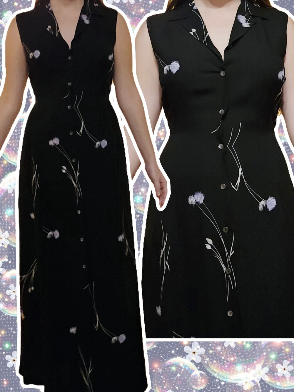Liz Claiborne Size 4 Vintage Black Floral Button Up Dress